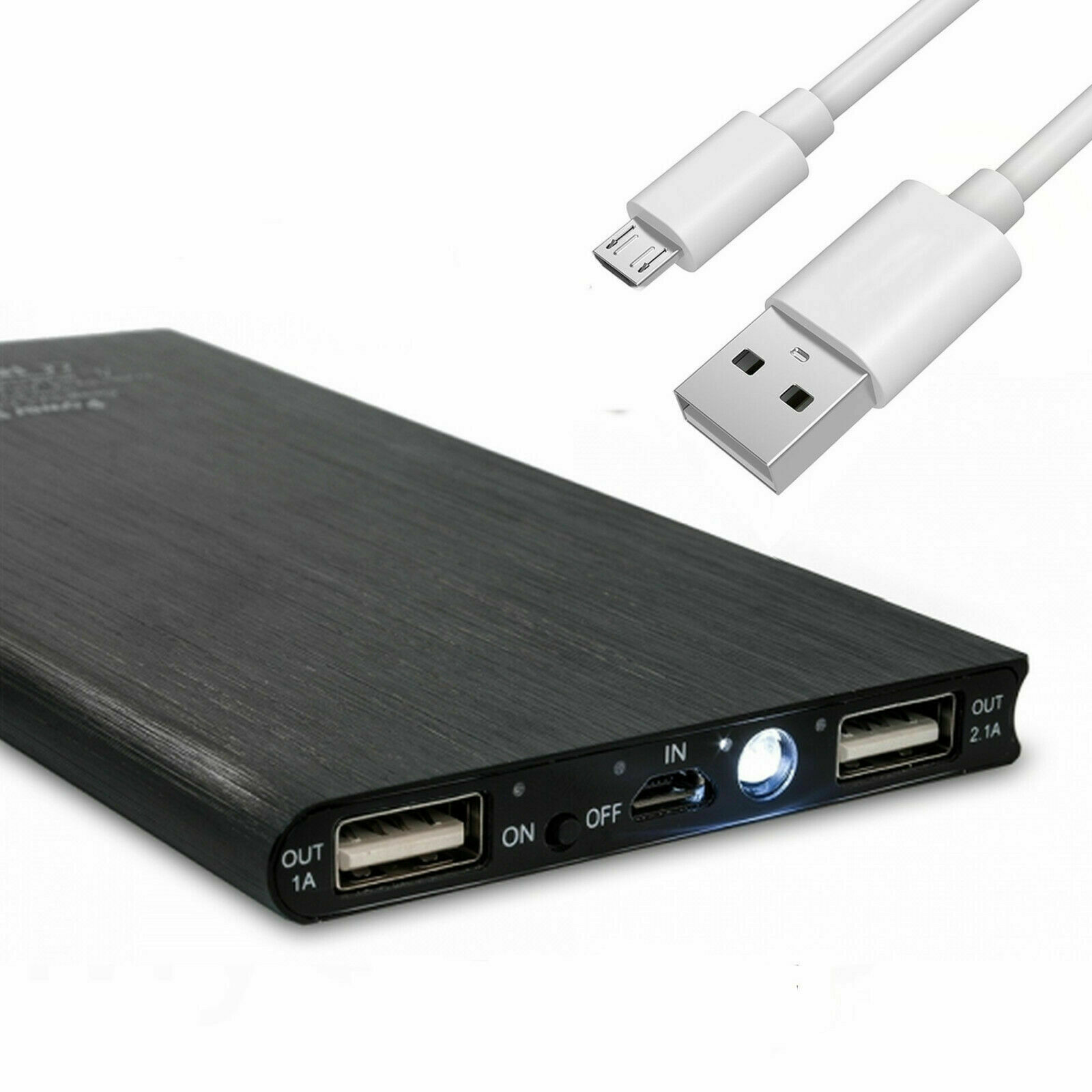 20000mAh-Power-Bank 2x USB Schwarz  mit Micro Ladekabel