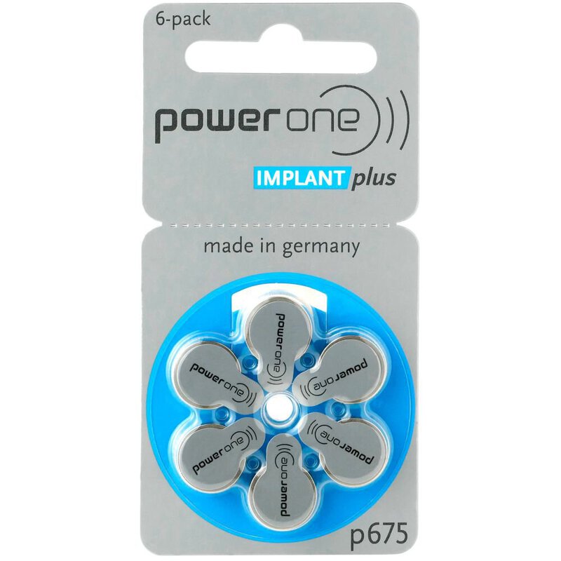 6 x Power One Implant Plus 675 MF Hörgerätebatterien